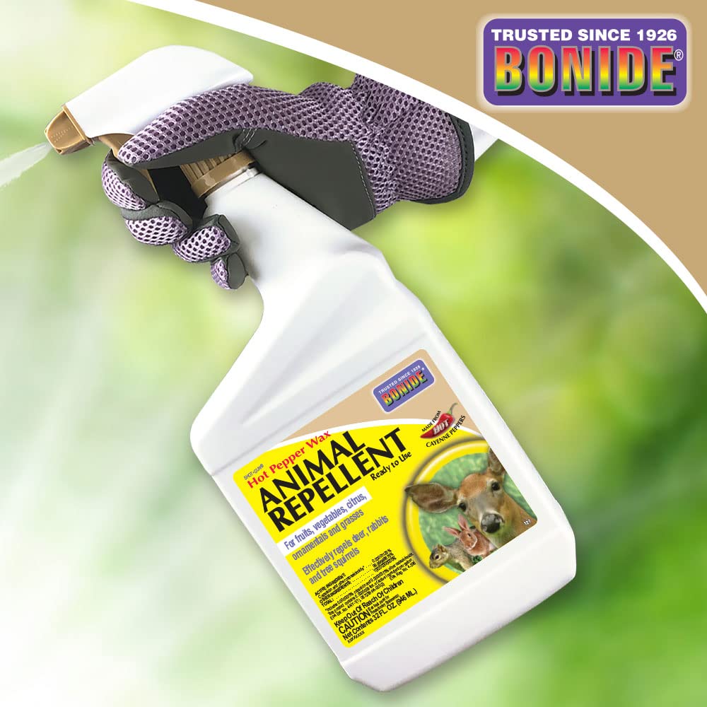 Bonide Hot Pepper Wax Animal Repellent, 32 oz Ready-to-Use Spray for Deer, Squirrels, Rabbits in Lawn & Garden