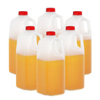 KitchenDine Plastic Milk Bottles, 64 Oz HDPE Material, Juice Bottles with Red Tamper-Evident Caps, Set of 6, Clear bottle with Red cover (6)