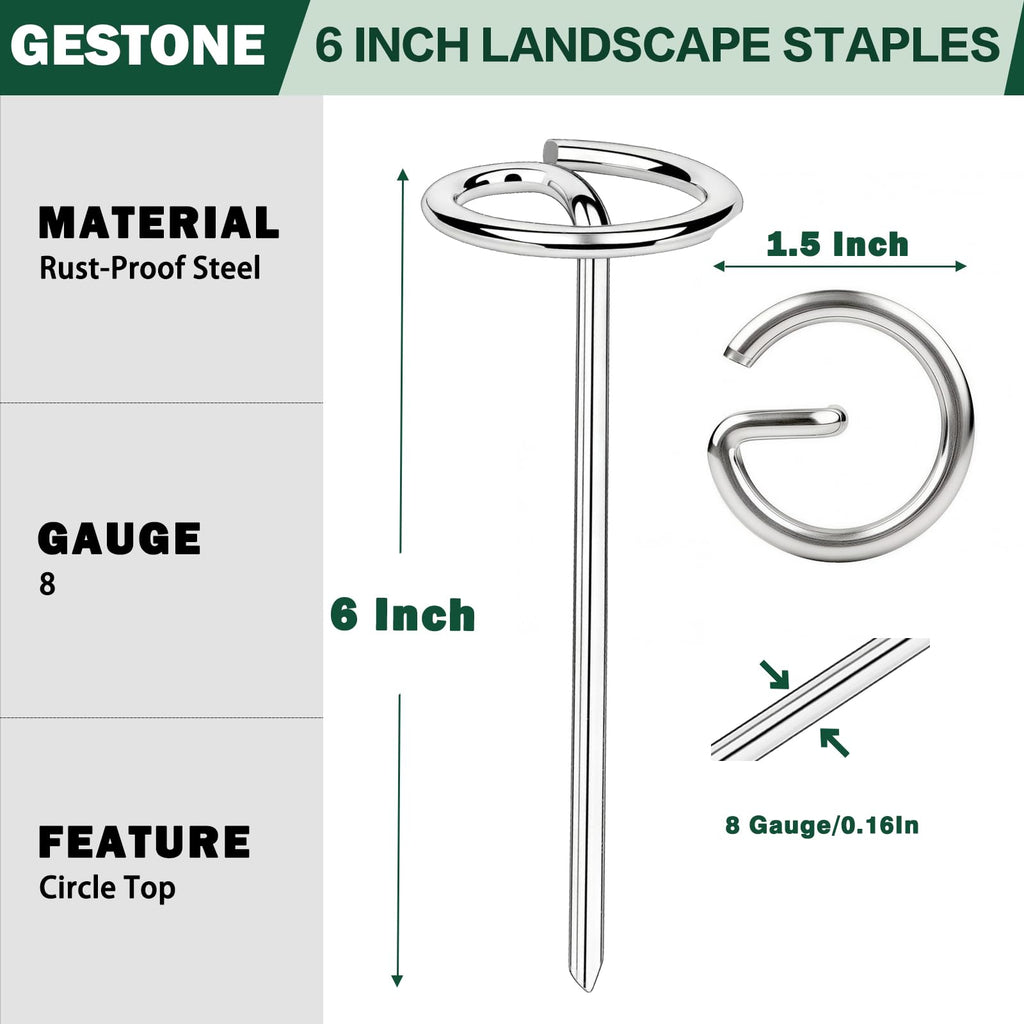 Landscape Staples Pins 120 Pack, 8 Gauge 6 Inch Heavy Duty Galvanized Weed Barrier Pins, Circle Top Garden Stakes with Removal Tool, Landscape Fabric Stakes for Weed Barrier Fabri