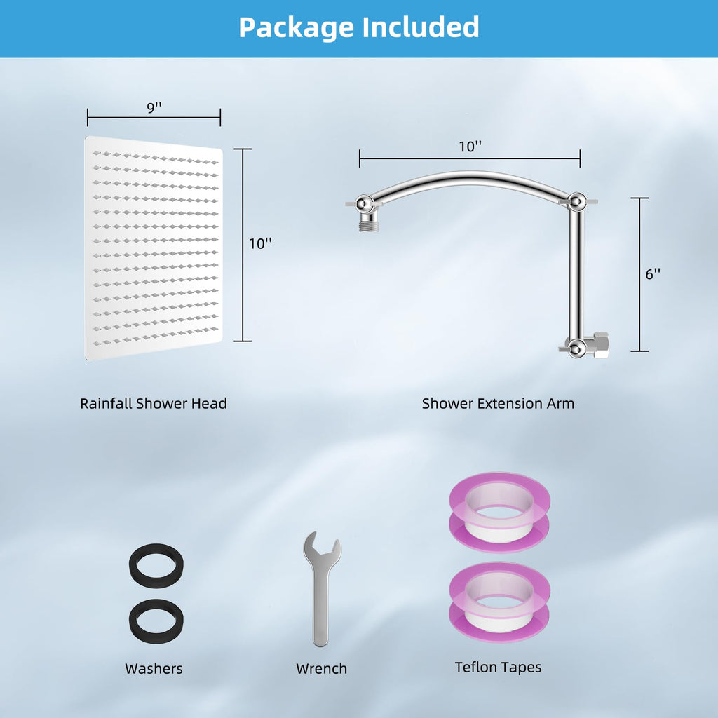 Hibbent All Metal 10'' Rain Shower Head with 16'' Extension Arm, Chrome