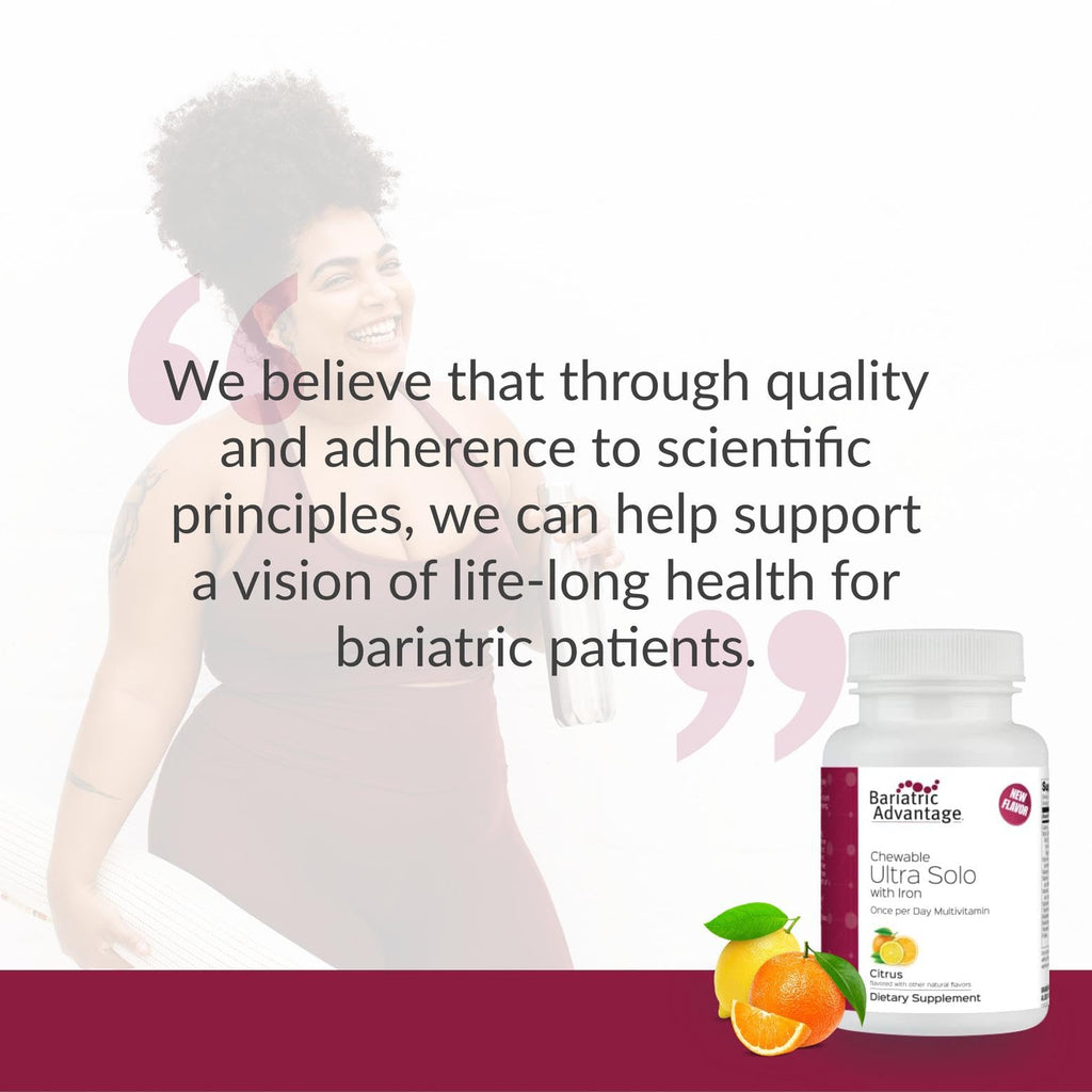 Bariatric Advantage Chewable Ultra Solo with Iron - Once-Per-Day Daily Multivitamin - for Bariatric Patients - with Thiamin, Vitamin A & More - Gluten Free - Citrus - 30 Tablets