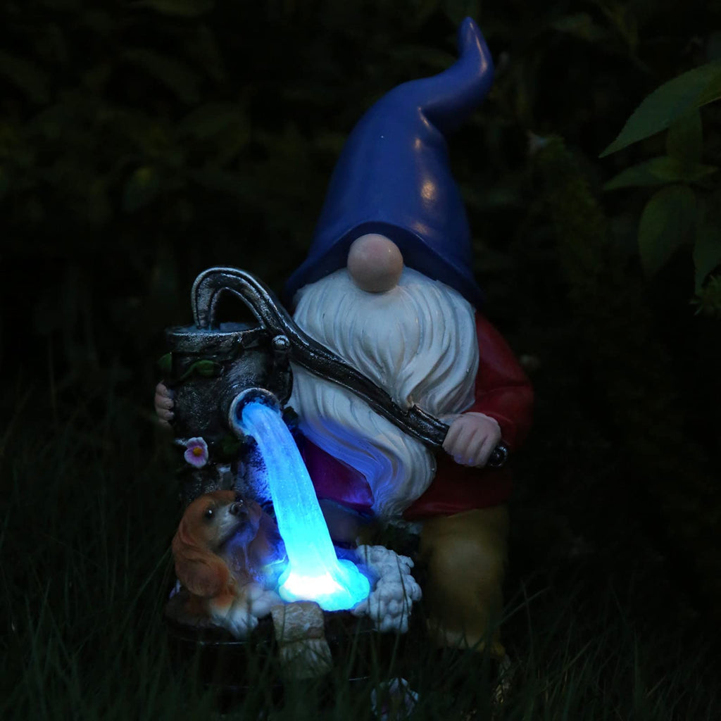 Panven Garden Gnome Statue, Gnome Decoration for Yard with Blue Solar Light, Patio Porch Yard Garden Decor for Outside, Lawn Ornament