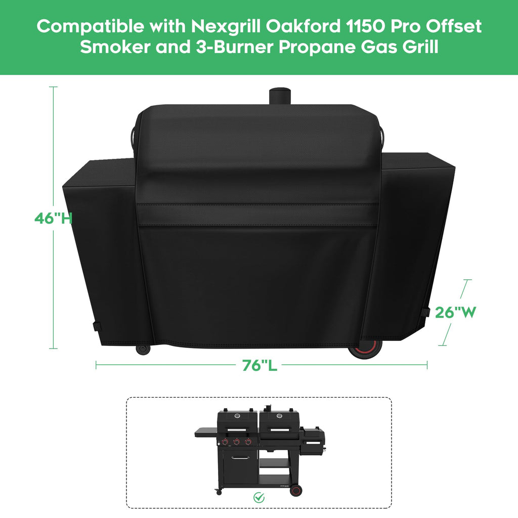 EZ-DONGTENG Heavy-Duty 600D Grill Cover fit for Nexgrill Oakford 1150 Pro Offset Smoker and 3-Burner Propane Gas Grill, Nexgrill Oakford 1150 Pro Grill Model 810-0072 Cover