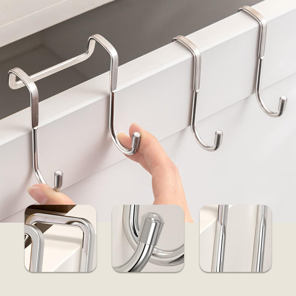 PRINKROOMY Over The Door Hooks, Stainless Steel Double Hooks, No Drill Cabinet Hooks for Kitchen Cabinet, Bathroom, Wardrobe, Office, Dormitory (6pcs)