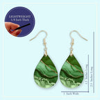 Green Earrings for Women with Gold Strands Teardrop Dangle Spring Dangling Wood Statement Jewelry MDF Kelly Lime Handmade by The Painted Pug (Large)