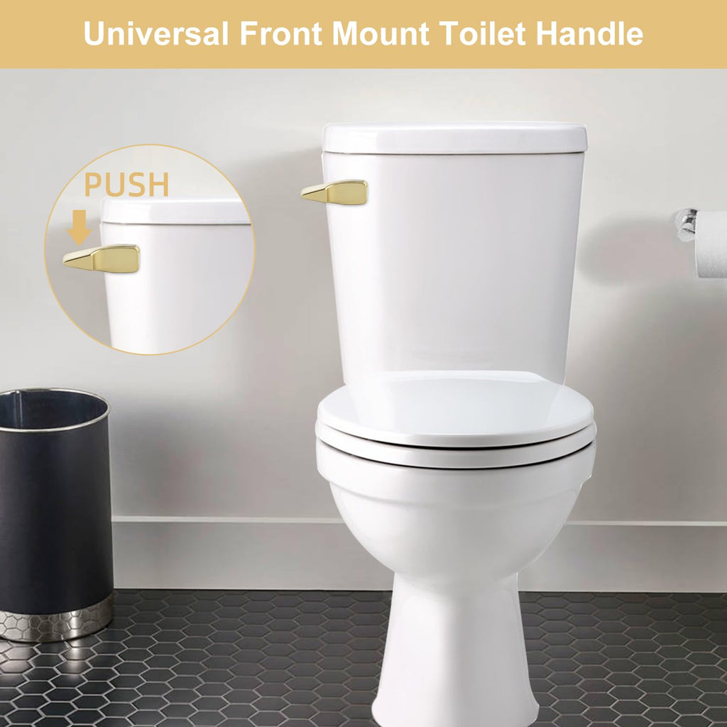 Hygie Rinse Universal Front Mount Metal Toilet Handle Replacement Kit Compatible with American Standard/Mansfield/Gerber/TOTO, Toilet Tank Flusher Lever with Flapper Chain, Brushed Gold