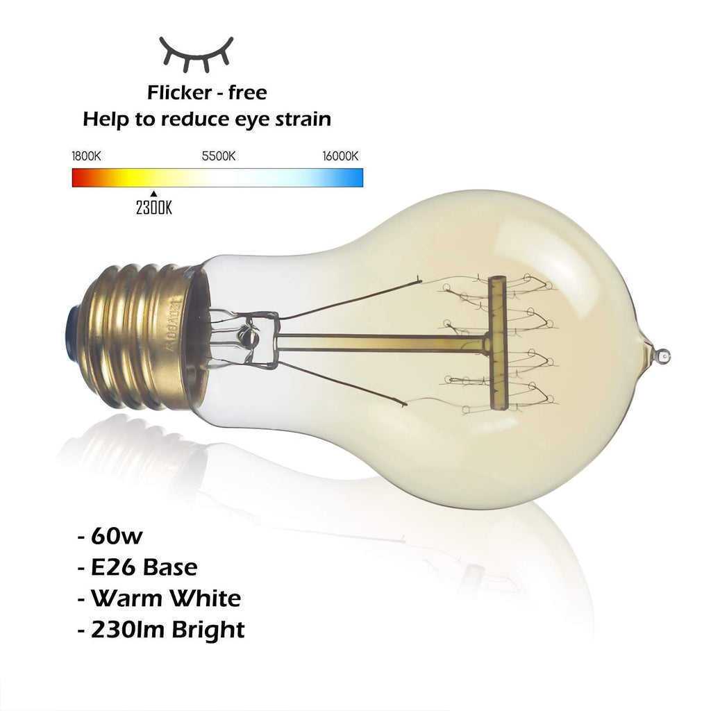 Jslinter 6-Pack Edison Light Bulb 60 Watt Dimmable A19 Vintage Warm Bulb