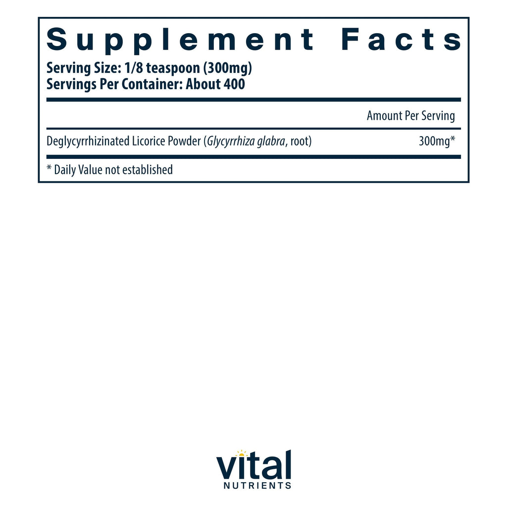 Vital Nutrients DGL Powder - Vegan DGL Licorice Root Extract to Support Healthy Stomach Lining and Digestive Tract* - Gluten, Dairy, Soy Free - Non-GMO - 120g
