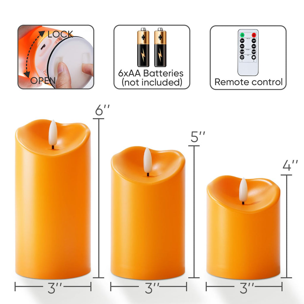 Homemory Halloween Orange Flameless Candles Outdoor, Fall Candles Battery