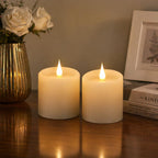 Tediselu Flickering Flameless Candles with 3D Moving Flame, Real Wax Battery Operated Candles with Timer and Remote, Last 600+ Hours, 3" x 3" LED Fake Candles for Home Wedding Christmas Decor, 2 Pack