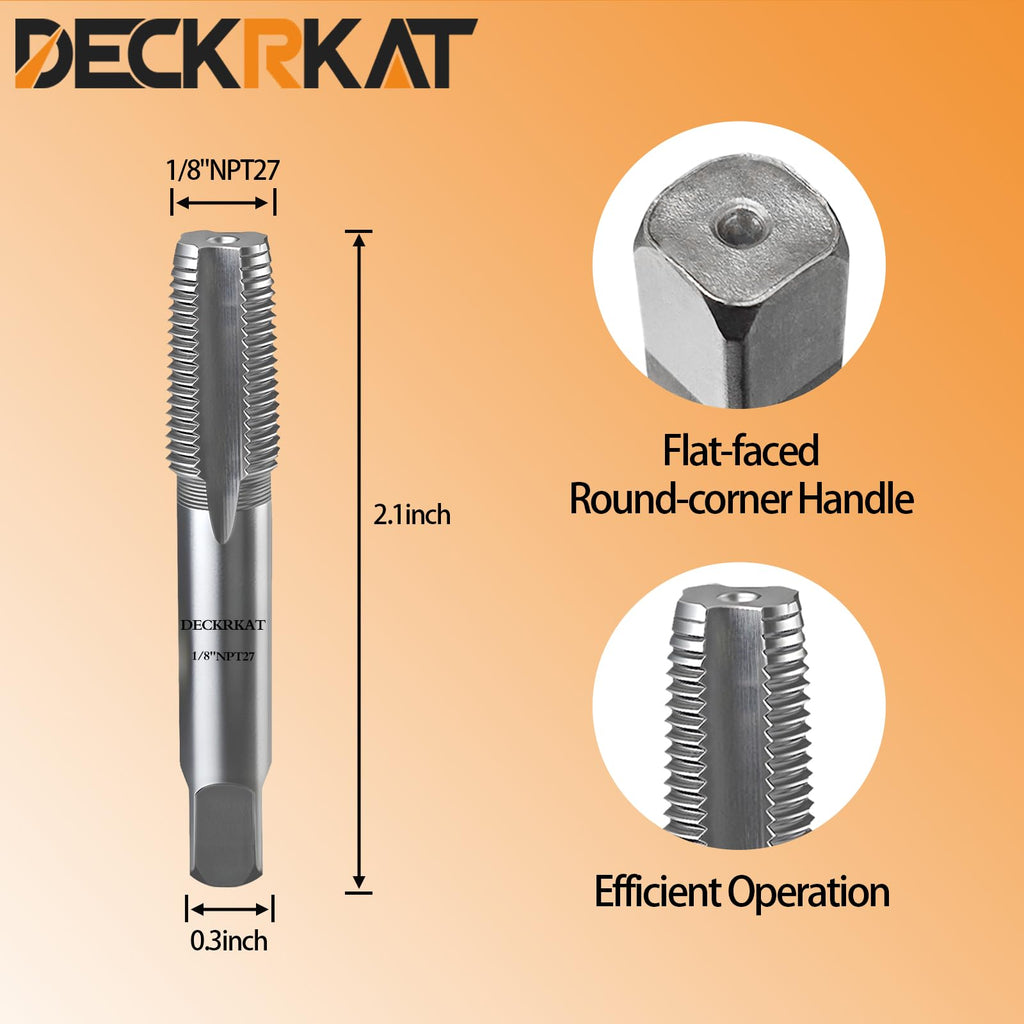 DECKRKAT 2-Piece 1/8" NPT Pipe Tap - High Carbon Steel Pipe Threading Tool, 27 Threads Per Inch Precision Internal Tap for Plumbers, Mechanics & DIY, with Protective Case.