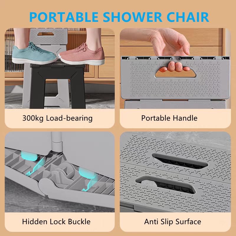 Fortable Bath Shower Safety Chair Seat, 17.7" High Anti-Slip Bench Bath tub Stool for Elderly or Seniors (ShowerChair Grey)