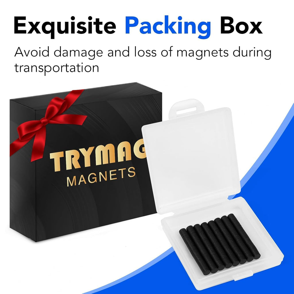 TRYMAG Small Rare Earth 6 Different Sizes Black 255Pcs Tiny Magnets for Crafts, Heavy Duty Neodymium Round Mini Refrigerator Magnets for Whiteboard, Locker, Kitchen, Office, School