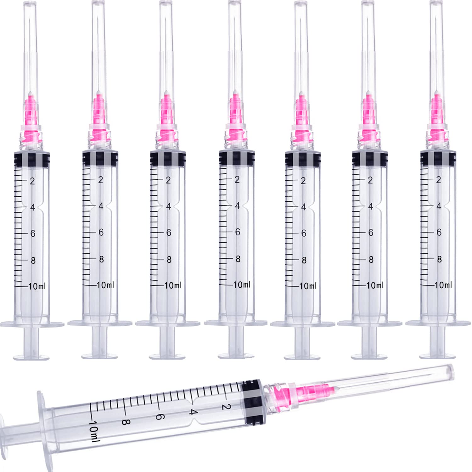100 Pack 10ml/cc Plastic Luer Lock Syringa with 18Ga and Cap, Individually Sealed Wrapped, for Scientific Labs, Measuring Liquid, Refilling Cartridges or Glue Applicator