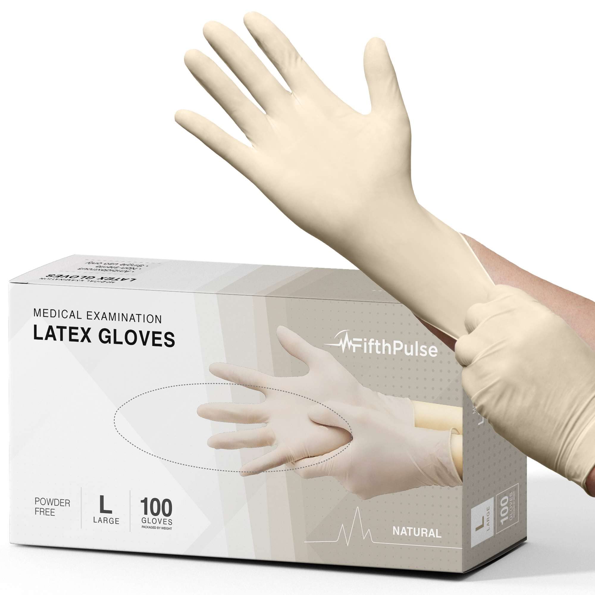 FifthPulse Medical Examination Latex Gloves X Large - 100 Count - Powder Free - Extra Thick 4.5 Mil - Natural Color - Non Sterile Disposable Gloves