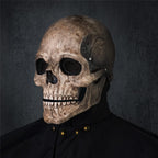 RRANYF Creepy Halloween Full Head Skull Mask with Movable Jaw, Adult Entire Head Realistic Latex Helmet, Scary Skeleton Headgear (Yellow Human Skull Costume Mask)