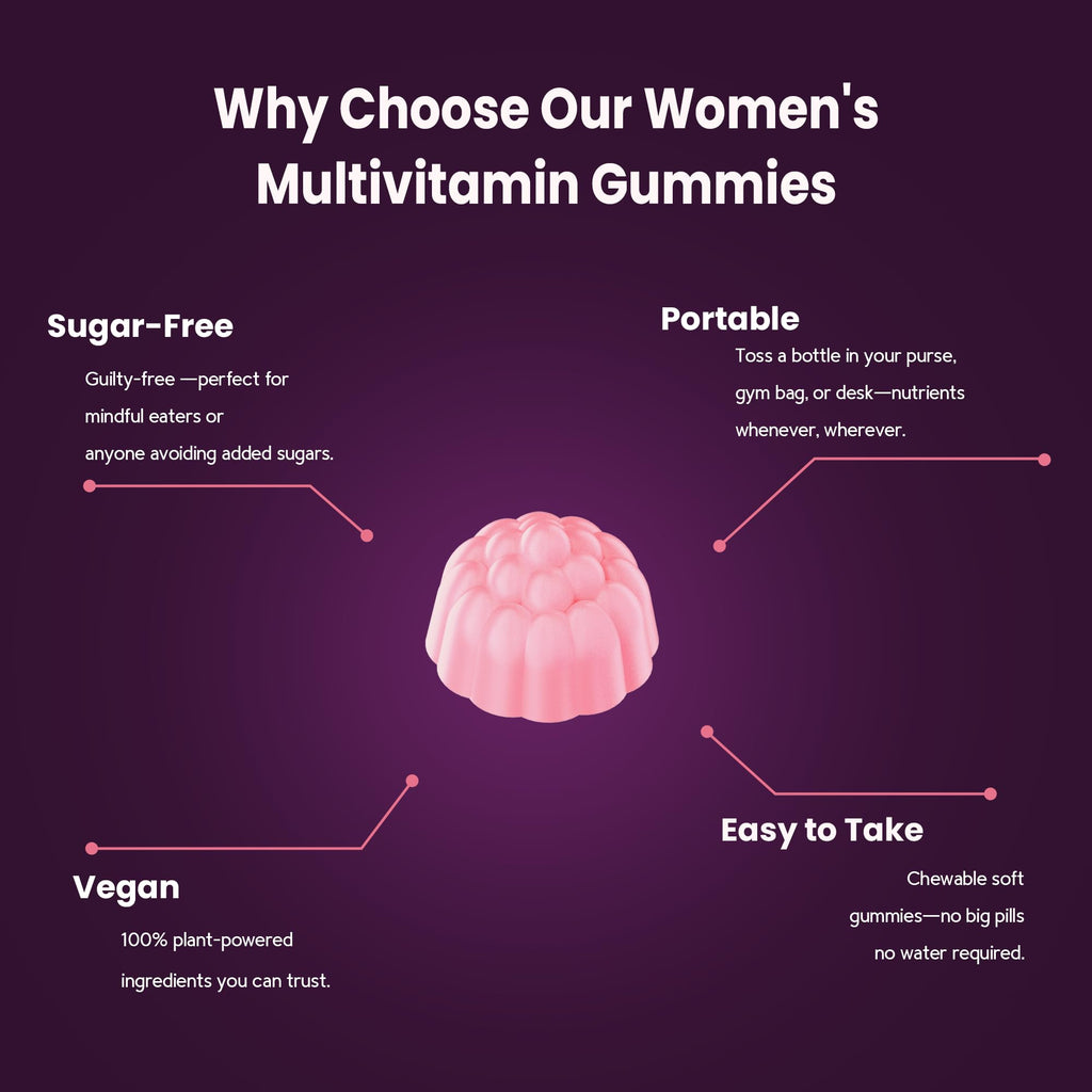 VCCVBB All-in-One Women's Multivitamin Gummies with Complete Vitamin & Mineral Complex, Herbal Blends for Energy, Overall Health, High Potency Hair Skin and Nails Vitamins, Strawberry Flavor, 60 Count