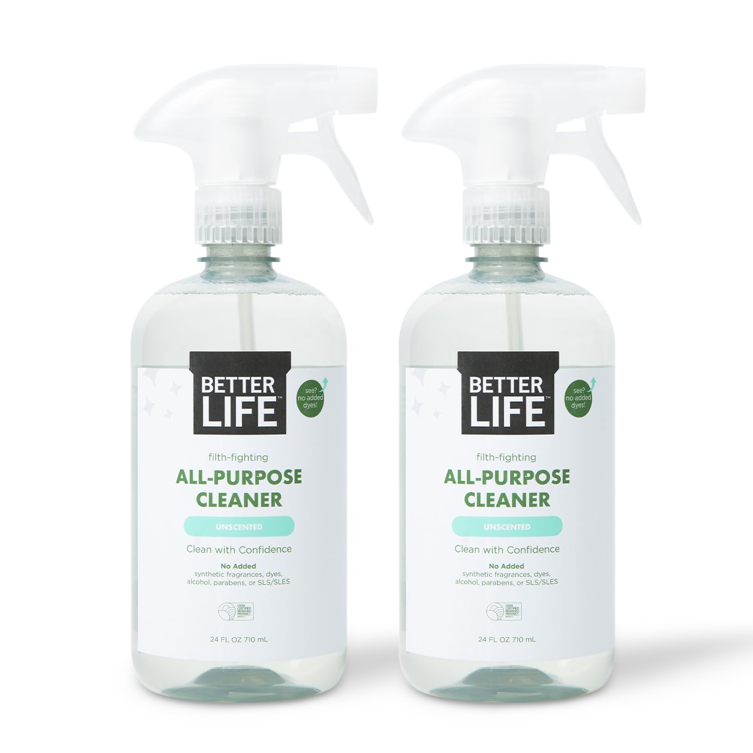 Better Life All Purpose Cleaner - Multipurpose Home and Kitchen Cleaning Spray for Glass, Countertops, Appliances, Upholstery & More - Multi-surface Spray Cleaner - 24oz (Pack of 2) Unscented