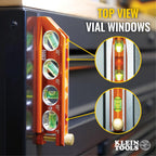 Klein Tools 935AB4V Level, 6-Inch Magnetic Torpedo and Conduit Level with 0/30/45/90 Degree Vials, V-Groove and Magnet Track, High Visibility Orange