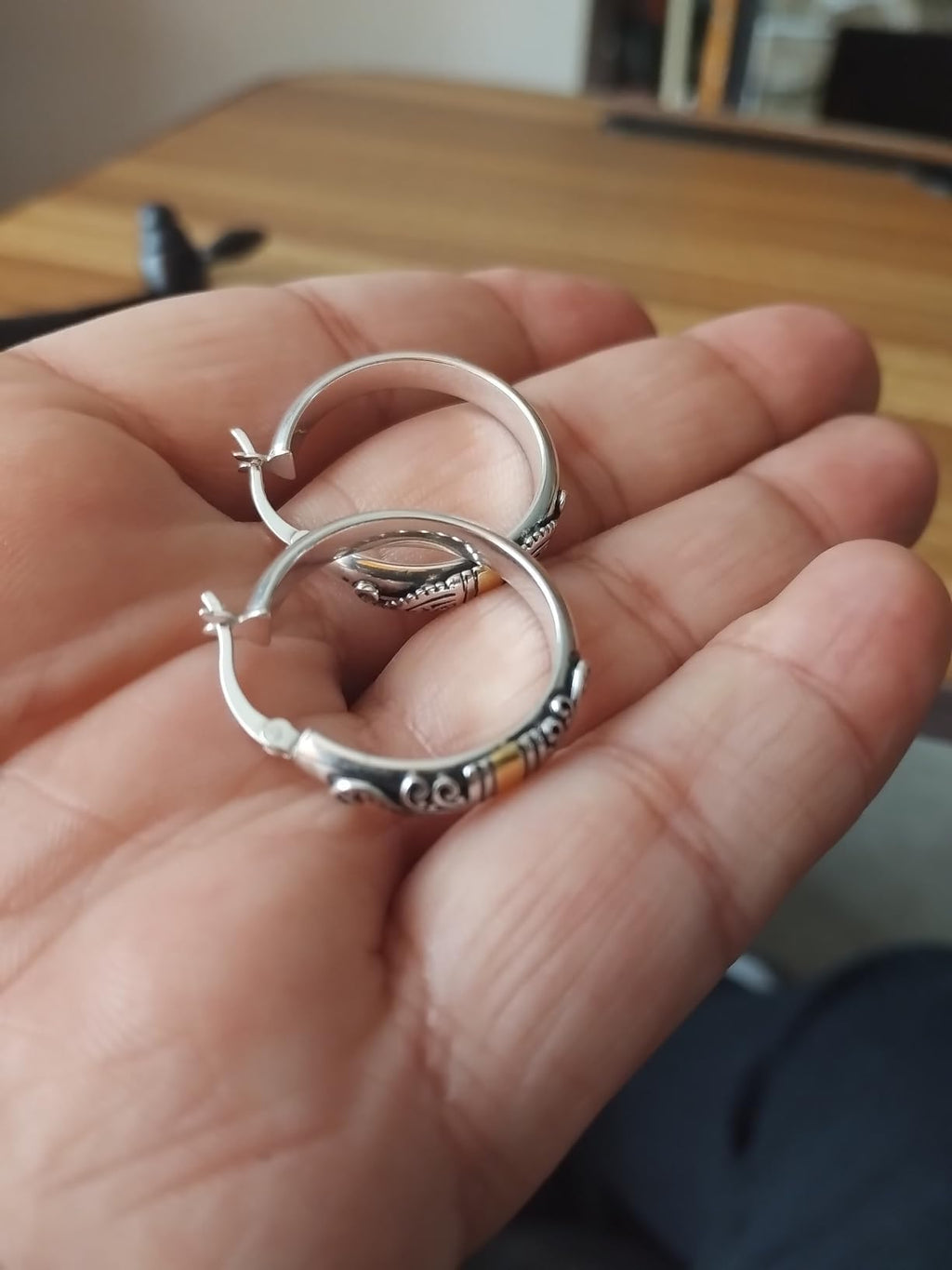 LeCalla 925 Sterling Silver Hoop Earrings Lightweight Two-Tone Round Shape Antique Italian Bali Style for Women - 25MM