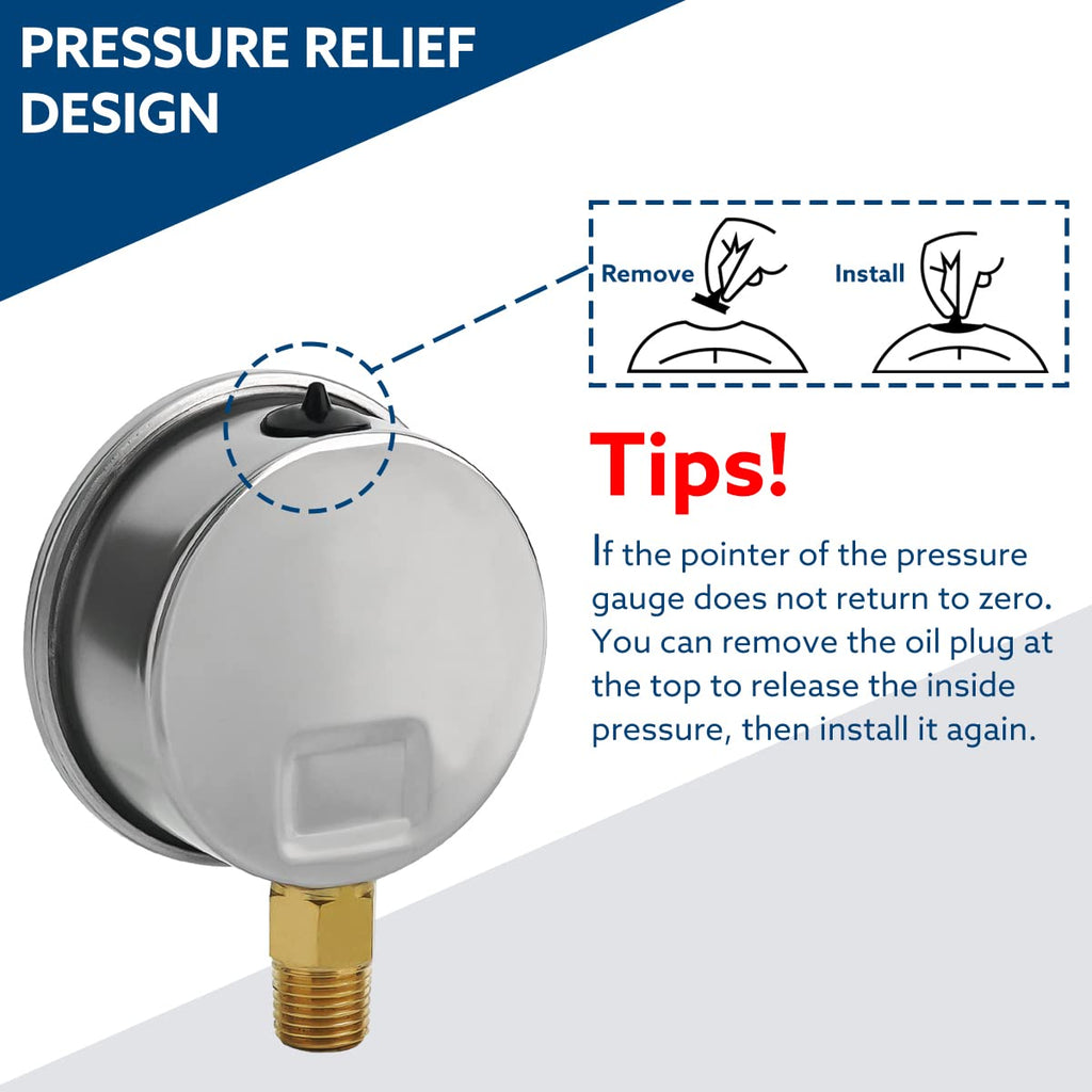 SENCTRL 0-100 Psi Liquid Filled Low Pressure Gauge, 1/4" NPT Lower Mount