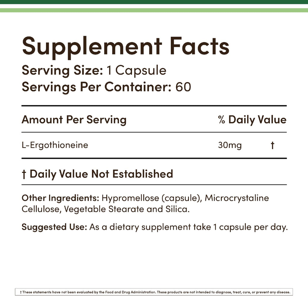 Ergothioneine Supplement (EGT) 30mg of Pure, Plant-Based L-Ergothioneine Per Capsule, 60 Count (May Support Longevity and Healthy Aging) Non-GMO, Gluten Free, Vegan Safe by Double Wood (Pack of 2)