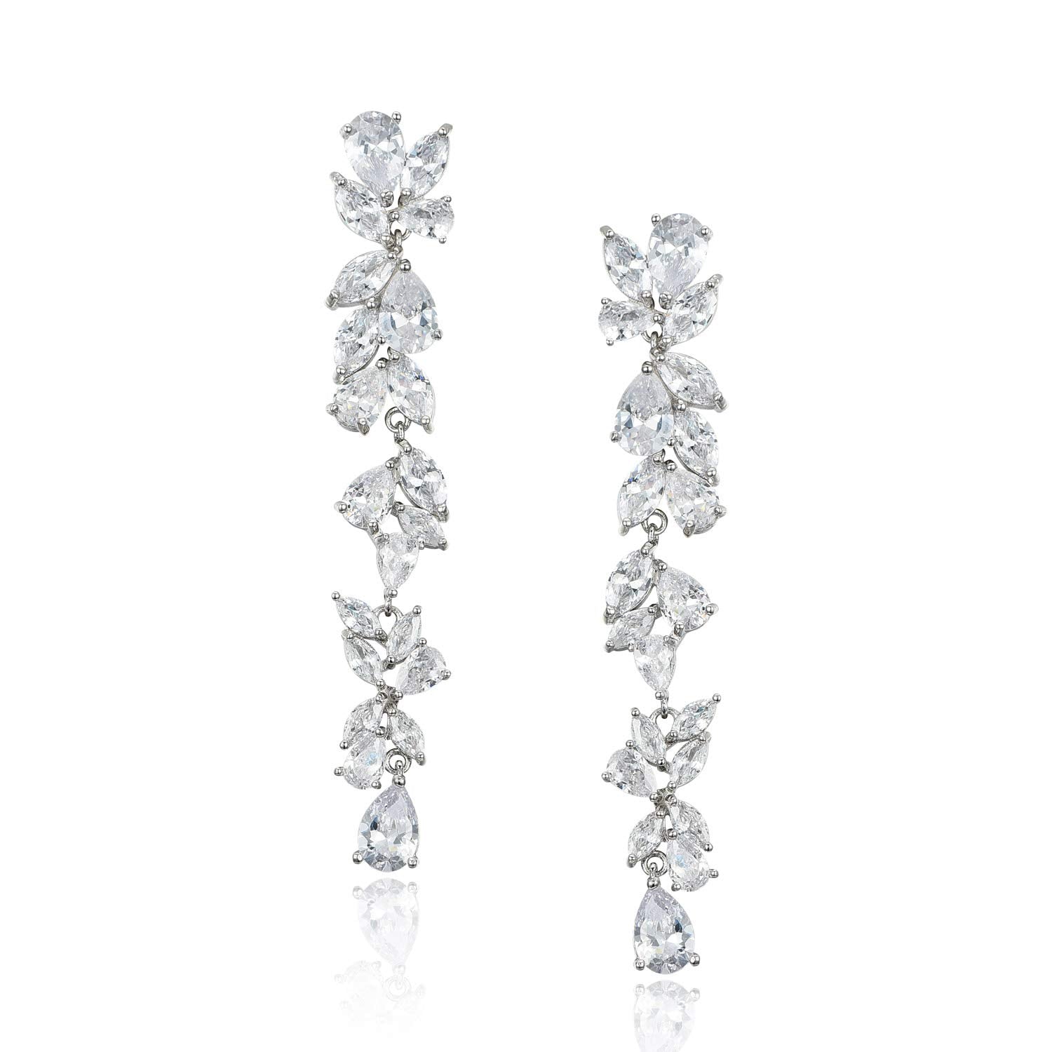 SWEETV Cubic Zirconia Bridal Earrings for Women Brides, Silver Crystal Chandelier Wedding Drop Earrings for Prom or Pageant