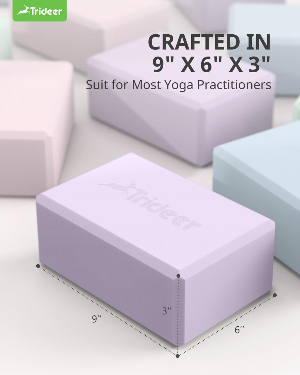 Trideer Yoga Block, Soft Non-Slip Surface Premium Foam Blocks, Supportive, Lightweight, Odor Resistant, Yoga Accessories for Pilates Meditation General Fitness Stretching Toning (Lavender-2 Pack)