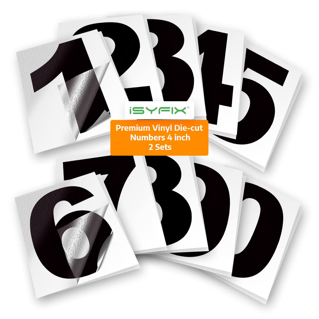 iSYFIX Black Vinyl Numbers Stickers,4 Inch Self Adhesive (2 Sets),Premium Decal Die Cut and Pre-Spaced for Mailbox, Signs, Window, Door, Cars, Trucks, Home, Address Number, Indoor or Outdoor