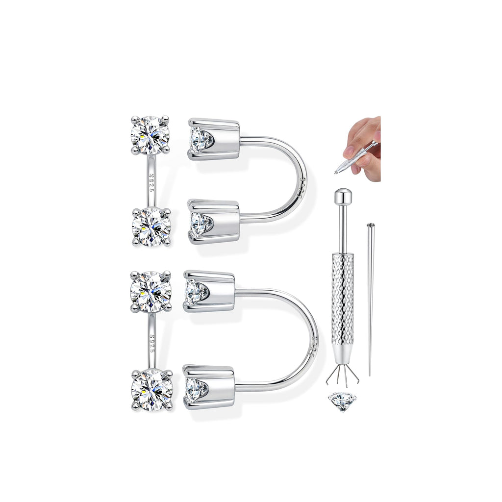 Kakonia S925 Sterling Silver Double Half Huggie Earrings for Women S CZ