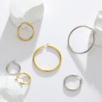 SWEETV Sterling Silver Post Earrings Chunky Hoop Earrings for Women 25MM Polished Huggie Earrings for Sensitive Ears