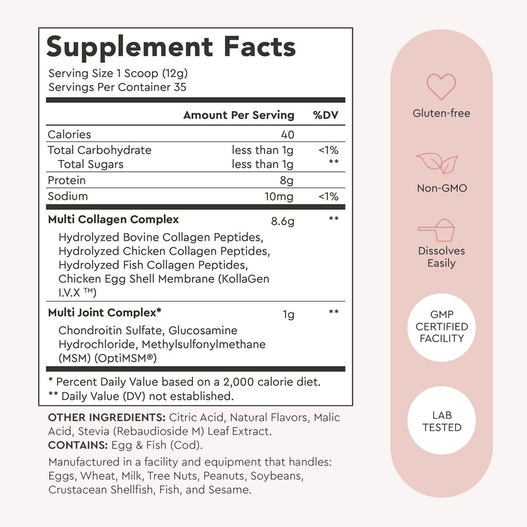 Alaya Multi Collagen Powder - Type I, II, III, V, X Hydrolyzed Collagen Peptides Protein Powder Supplement with MSM + GC (Raspberry Lemonade)