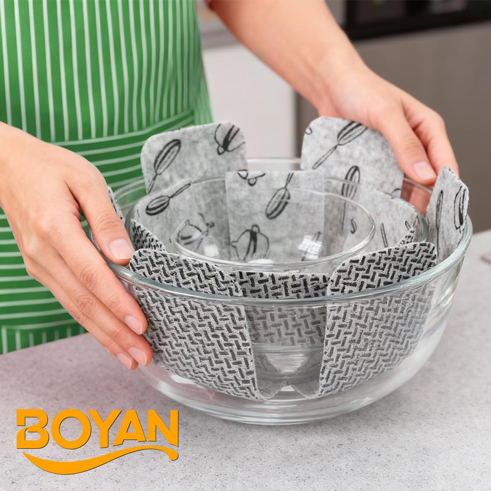 BOYAN Pot and Pan Protectors, Larger & Thicker Felt Pot Protectors for Stacking, Set of 12 & 3 Different Sizes, Cookware Accessories, Pan Separators for Stacking Skillet Ceramic Glassware