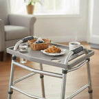 Walker Tray Table with 2 Cup Holders - Universal Trays for Standard Folding Walkers - Home Mobility Accessories by Bluestone (Gray)
