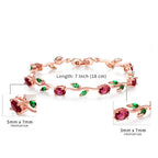 BISAER Mothers Day Gift/Lovely Rose Gold Plated Bracelets with AAA Cubic Zirconia Ruby Flower Emerald Leaf Beautiful Vine Bracelet for Women 7 Inch-Ideal Tennis Bracelets Valentine’s Day Gift