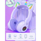 Unicorn Kids' Bluetooth Headphones,Foldable Wireless Headphones for Children with Cable and Microphone Earphones Volume Control,Unicorn-Inspired Gift Design for Birthday Gift & Christmas (purple)