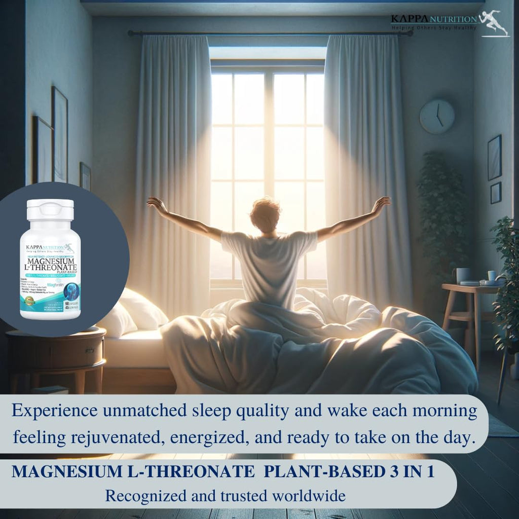 Kappa Nutrition Powered by Magbrain™ Magnesium L-Threonate Plant-Based, 90 Vegan Capsules, 420mg Elemental Magnesium (3 Capsules) from 2,253mg, Brain, Sleep & Muscle Support.
