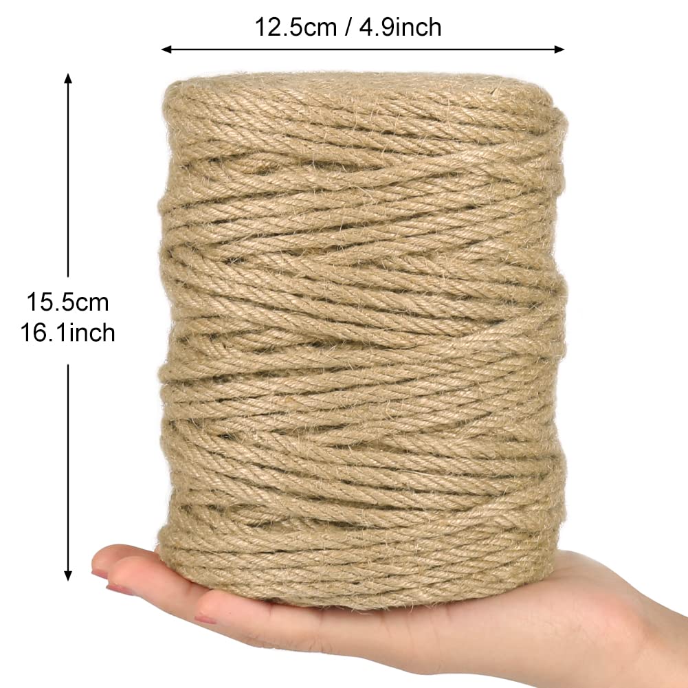 Tenn Well 5mm Jute Rope, 295 Feet 4Ply Twisted Thick Twine Rope for Gardening, Crafting, Packing, Bundling, Cat Scratching Post, Macrame Projects
