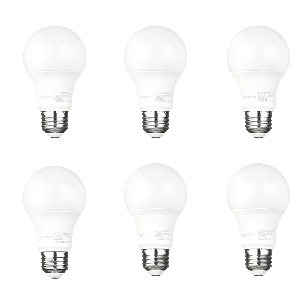 Amazon Basics A19 Dusk to Dawn Sensor LED Outdoor Light Bulb, 60W Equivalent, Energy-Efficient 9W, Soft White 2700K, E26 Base, 10,000 Hours, 6-Count