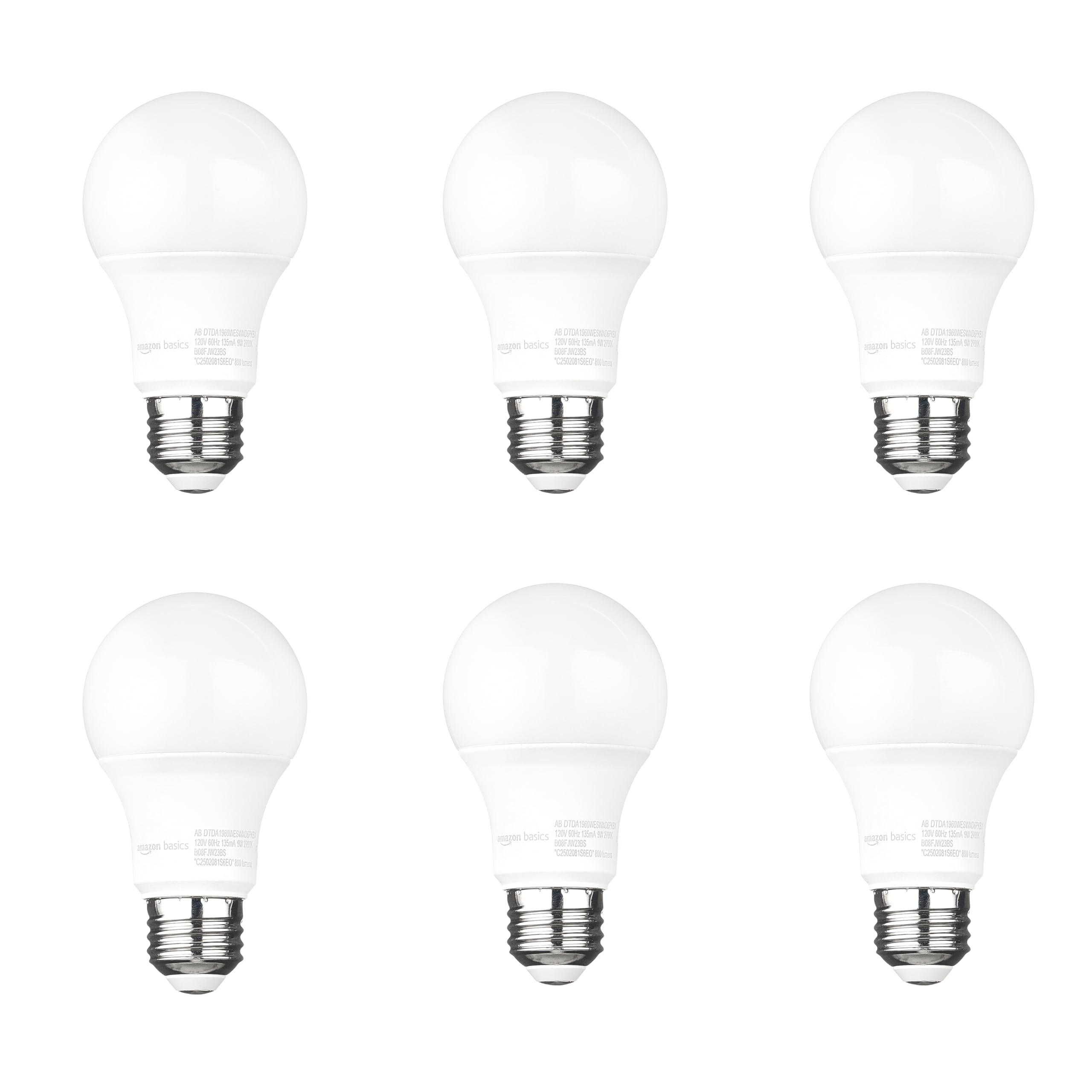 Amazon Basics A19 Dusk to Dawn Sensor LED Outdoor Light Bulb, 60W Equivalent, Energy-Efficient 9W, Soft White 2700K, E26 Base, 10,000 Hours, 6-Count