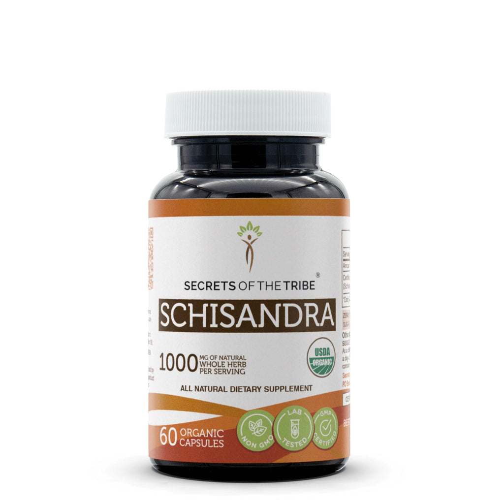 Secrets of the Tribe Schisandra 60 Capsules, 1000 mg, USDA Organic Schisandra (Schisandra Chinensis) Dried Berry (60 Capsules)