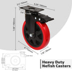Nefish 6 Inch Heavy Duty Caster Wheels, Industrial Casters Set of 4, Locking Industrial Swivel Top Plate Casters 2600 Lbs, 360 Degree Industrial Grade Casters for Industrial, Furniture, Equipment