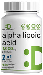 Alpha Lipoic Acid 1,000mg, 180 Veggie Capsules – 50/50 R-ALA & S-ALA for Max Bioavailability – Antioxidant Supplement – Energy & Nervous System Support – Non-GMO