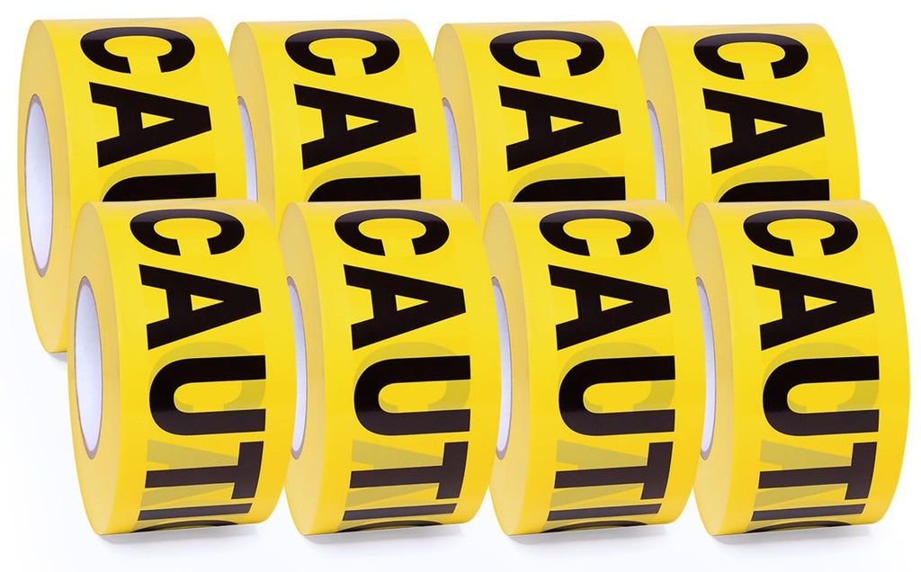 TAPEWELL Premium Yellow Caution Tape Roll, 3 Inch X 1000 Feet, Pack of 8 Bright Yellow Construction Tape for Danger/Hazardous Areas (Total of 8000 Feet)