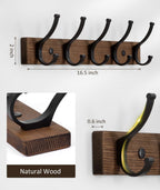 Optish Coat Rack Wall Mount, 16.5 Inches Wood Coat Hooks Wall Mount, Wall Coat Rack with 5 Hooks, Hat Rack Wall Hooks for Hanging Coat, Bag, Towel (2Pack, Brown)