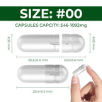Angtai JN Empty Capsules Size 00 Separated Vegan Pill Caps Plant Based Clear (1,000 Caps+1,000 Bodies) Gluten Free, Non-GMO, Halal Certified Filling Kit for Vegetarian DIY Your Own Supplements