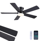 Ayaoty Ceiling Fans with Lights - 48" Black Flush Mount Ceiling Fan Light with 6 Speeds 3CCT Dimmable, Revesible Motor, Low Profile Fan Light for Modern Indoor Bedroom, Kitchen