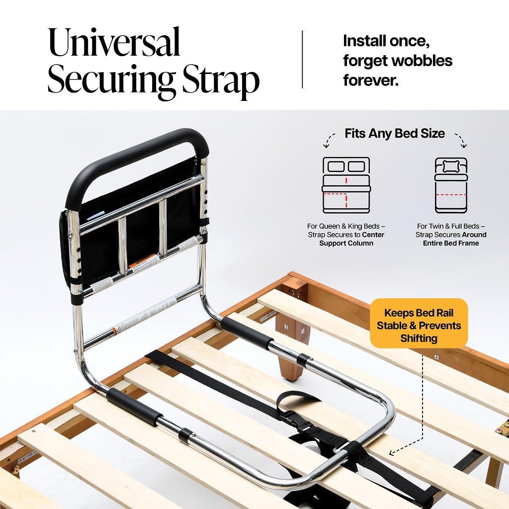 Medical king Bed Assist Rail Without Legs Bed Assist Rails for Seniors ASTM Approved Bed Assist bar with Storage Pocket Easy to get in or Out of Bed Safely with Floor Support