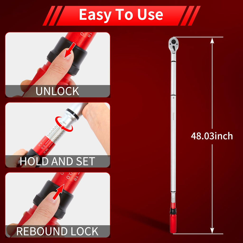 Hairich 3/4-Inch Drive Click Torque Wrench, Dual-Direction Adjustable 48 tooth 160-1000ft.lb/217-1356Nm, Professional Inch Pound Torque Wrench, for Maintenance Tool and Product Assembly