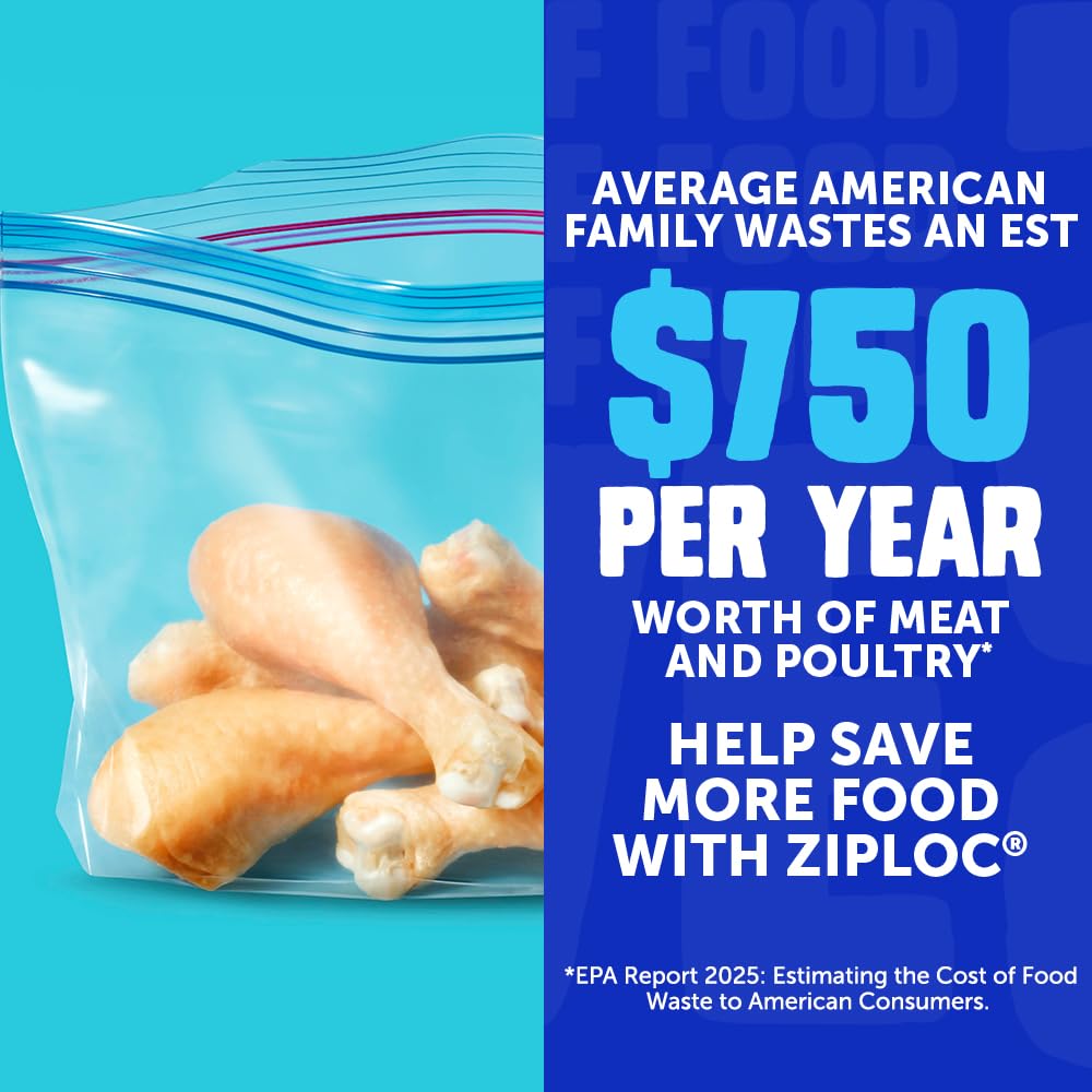 Ziploc Half Gallon Food Storage Freezer Bags, Easy Open and Close, 40 Bags Total (Pack of 9)